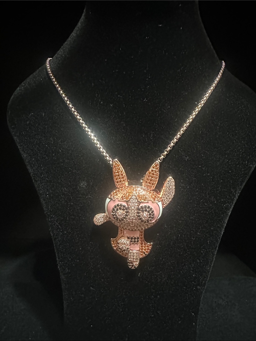 Rose Gold Blossom Powerpuff Girls Crystal Pendant Necklace